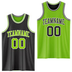 Custom Reversible Black Neon Green-White Double Side Sublimation Basketball Suit Jersey