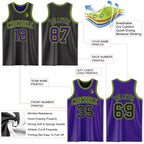 Custom Reversible Black Purple-Neon Green Double Side Sublimation Basketball Suit Jersey