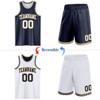 Custom Navy White-Old Gold Reversible Double Side Sublimation Basketball Suit Jersey