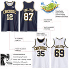Custom Navy White-Old Gold Reversible Double Side Sublimation Basketball Suit Jersey