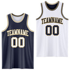Custom Navy White-Old Gold Reversible Double Side Sublimation Basketball Suit Jersey