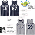 Custom Navy White-Gray Reversible Double Side Sublimation Basketball Suit Jersey