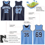 Custom Navy Light Blue-White Reversible Double Side Sublimation Basketball Suit Jersey