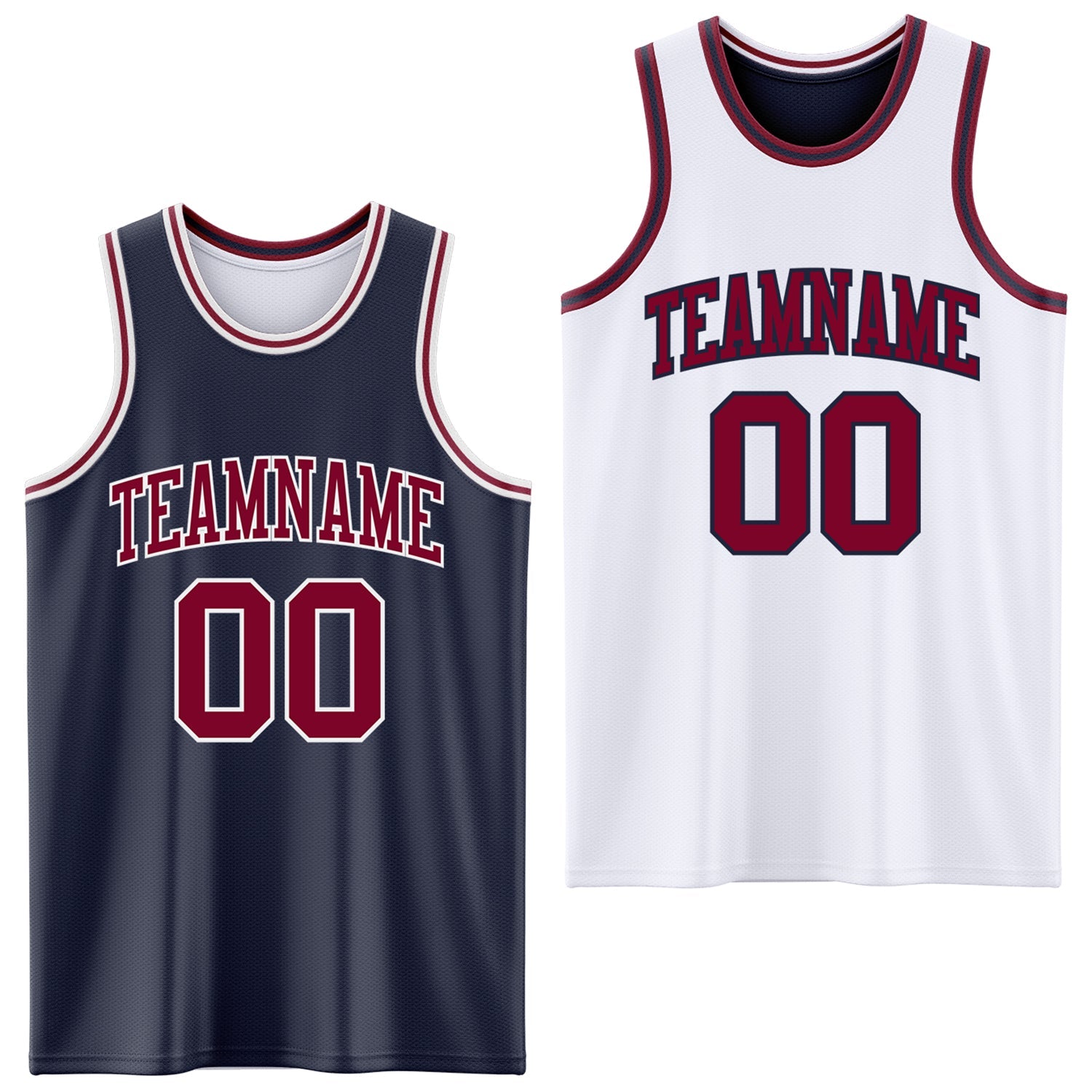 Custom Navy Maroon-White Reversible Double Side Sublimation Basketball Suit Jersey