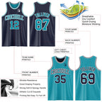 Custom Navy Teal-White Reversible Double Side Sublimation Basketball Suit Jersey