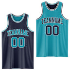 Custom Navy Teal-White Reversible Double Side Sublimation Basketball Suit Jersey