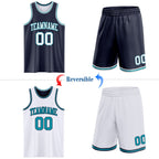 Custom Navy White-Teal Reversible Double Side Sublimation Basketball Suit Jersey