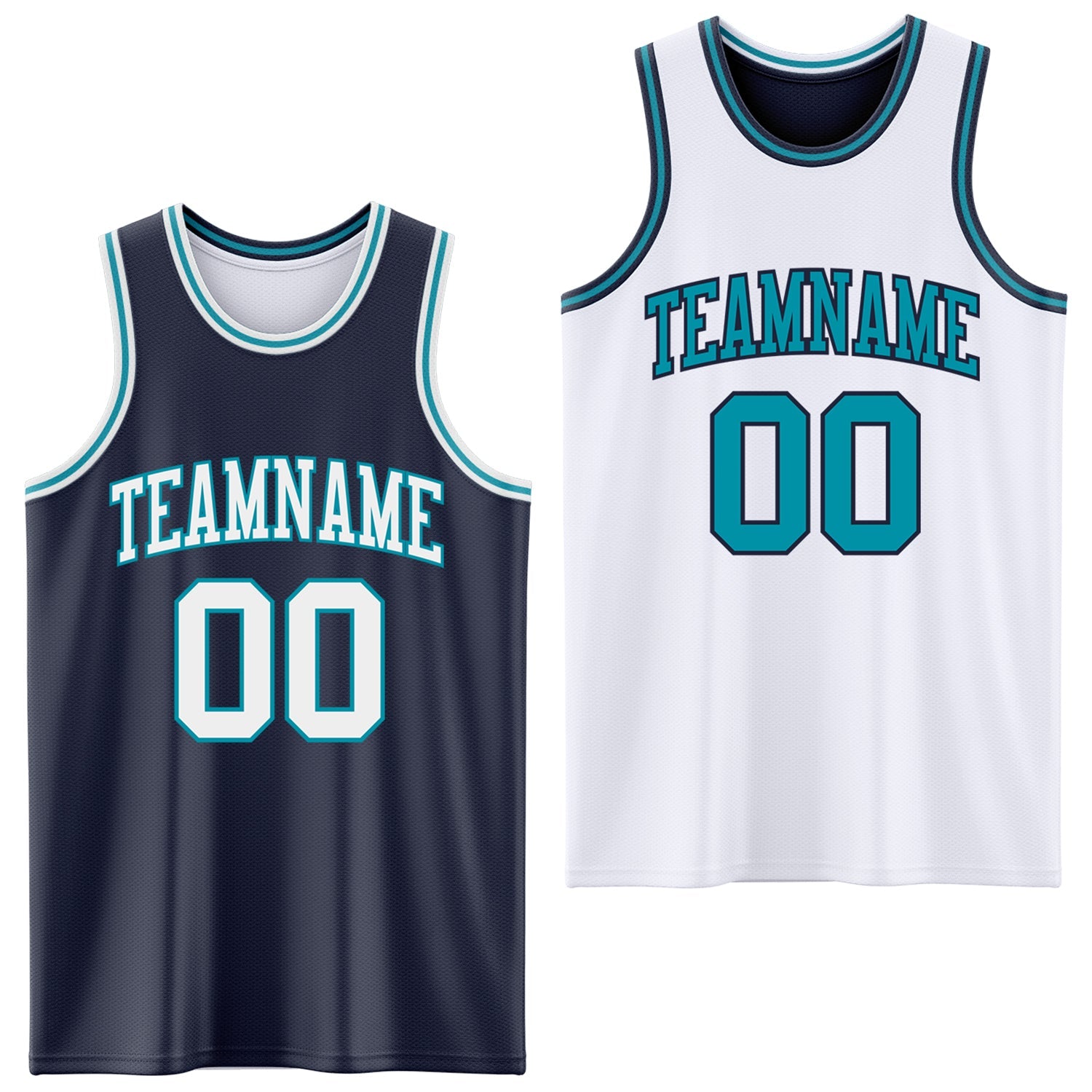 Custom Navy White-Teal Reversible Double Side Sublimation Basketball Suit Jersey