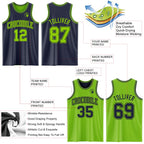 Custom Navy Neon Green Reversible Double Side Sublimation Basketball Suit Jersey