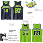 Custom Navy Neon Green-White Reversible Double Side Sublimation Basketball Suit Jersey