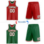 Custom Red White-Kelly Green Reversible Double Side Sublimation Basketball Suit Jersey