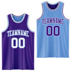 Custom Purple White-Light Blue Reversible Double Side Sublimation Basketball Suit Jersey
