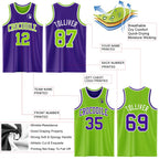 Custom Purple Neon Green-White Reversible Double Side Sublimation Basketball Suit Jersey