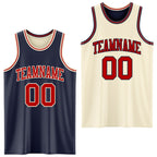 Custom Reversible Navy Red-Cream Double Side Sublimation Basketball Suit Jersey