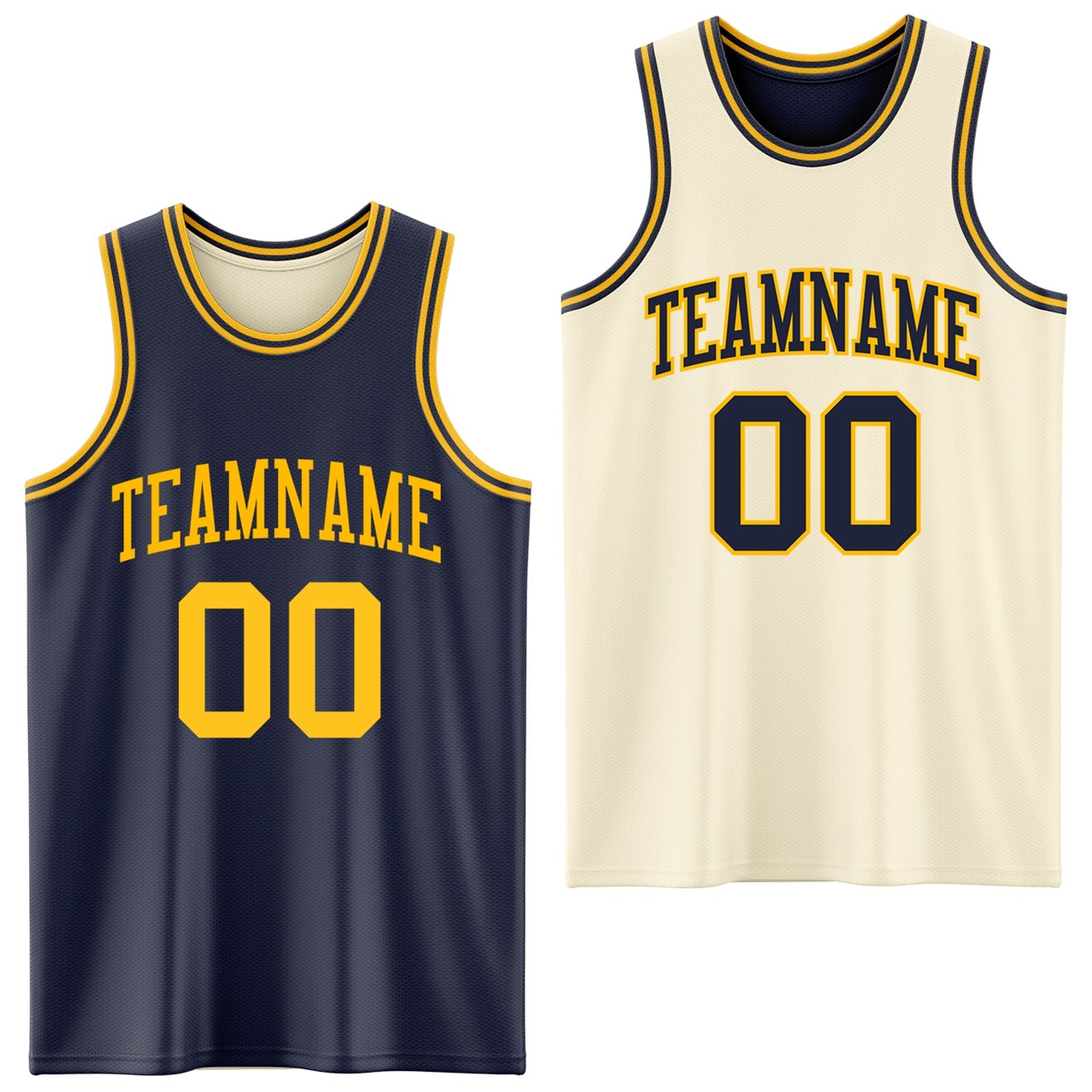 Custom Reversible Navy Gold Double Side Sublimation Basketball Suit Jersey