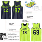 Custom Reversible Navy Neon Green Double Side Sublimation Basketball Suit Jersey