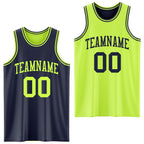 Custom Reversible Navy Neon Green Double Side Sublimation Basketball Suit Jersey