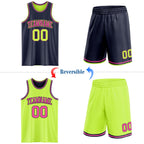 Custom Reversible Navy Neon Green-Pink Double Side Sublimation Basketball Suit Jersey