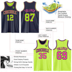 Custom Reversible Navy Neon Green-Pink Double Side Sublimation Basketball Suit Jersey