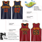 Custom Reversible Navy Maroon-Gold Double Side Sublimation Basketball Suit Jersey
