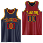 Custom Reversible Navy Maroon-Gold Double Side Sublimation Basketball Suit Jersey