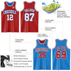 Custom Reversible Red White-Powder Blue Double Side Sublimation Basketball Suit Jersey