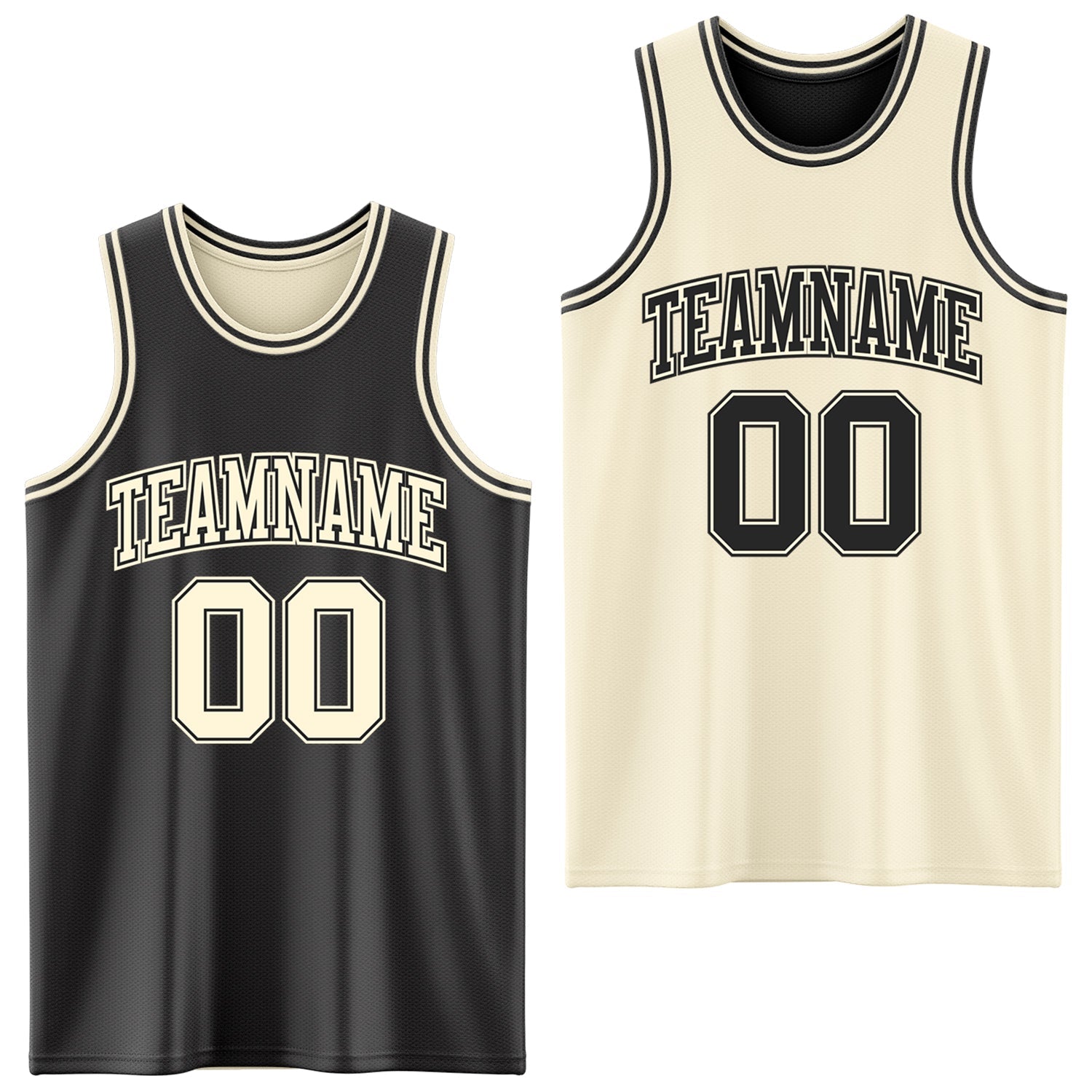 Custom Reversible Black Cream Double Side Sublimation Basketball Suit Jersey