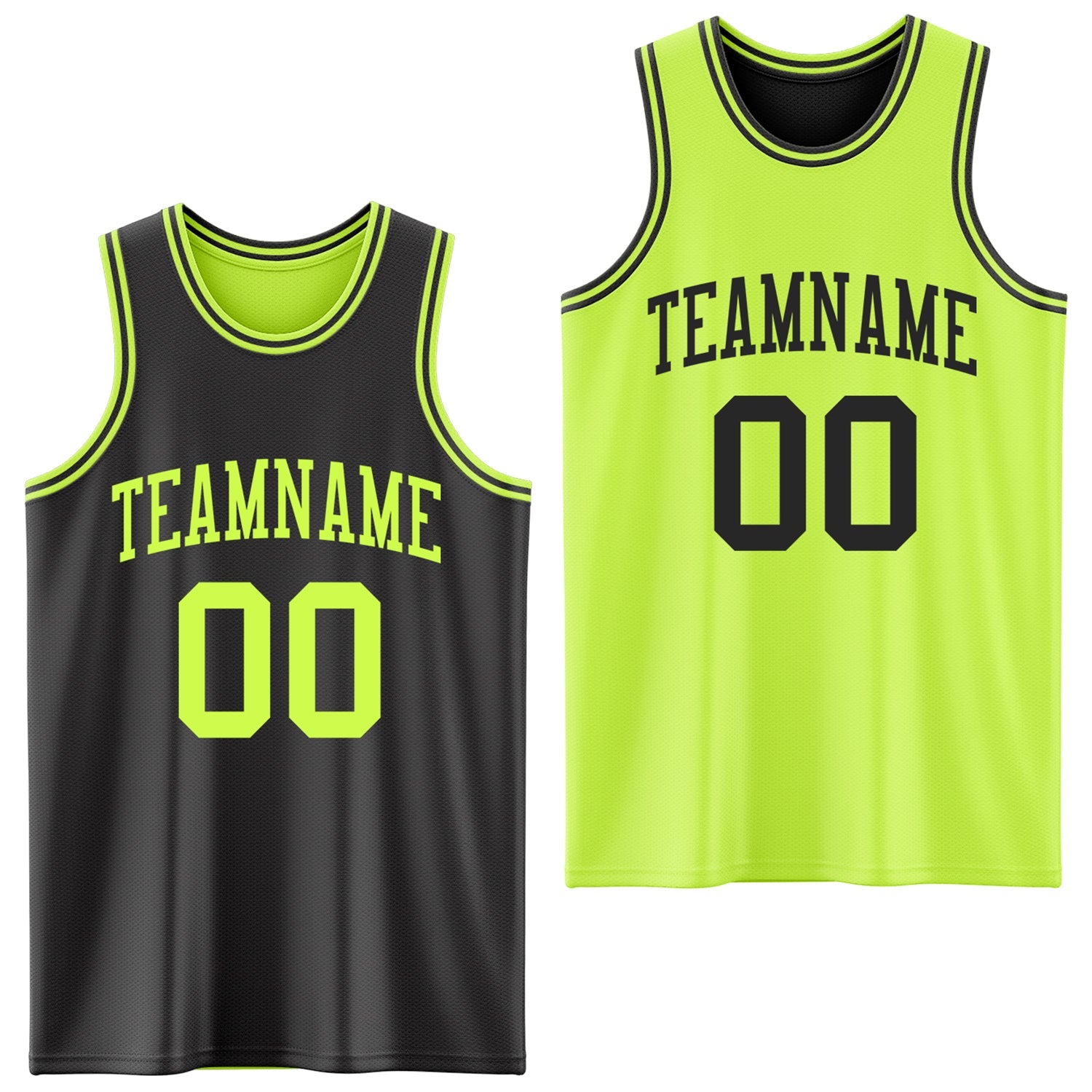 Custom Reversible Black Neon Green Double Side Sublimation Basketball Suit Jersey