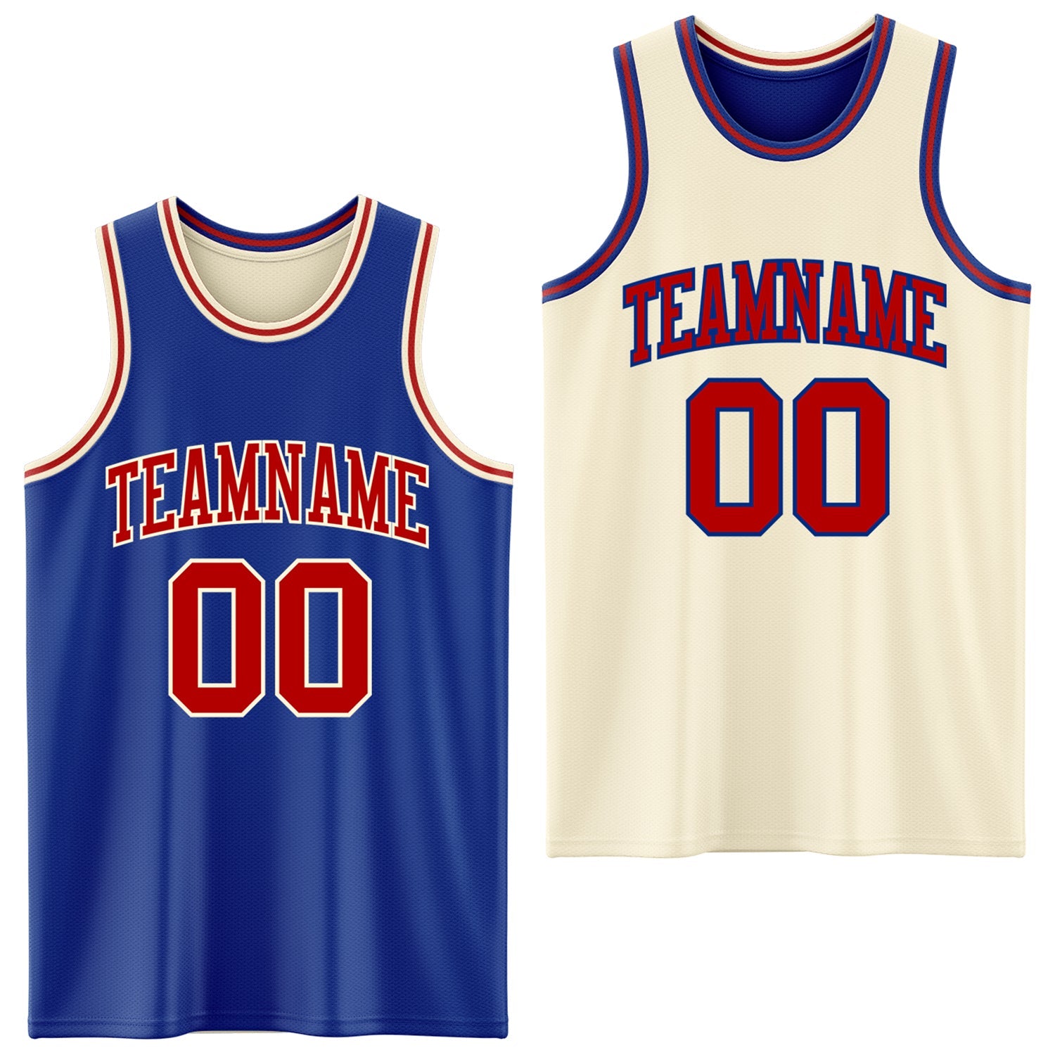 Custom Reversible Royal Red-Cream Double Side Sublimation Basketball Suit Jersey