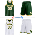 Custom Reversible Green White-Gold Double Side Sublimation Basketball Suit Jersey