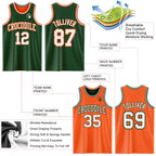 Custom Reversible Green White-Orange Double Side Sublimation Basketball Suit Jersey
