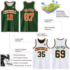 Custom Reversible Green Orange-White Double Side Sublimation Basketball Suit Jersey