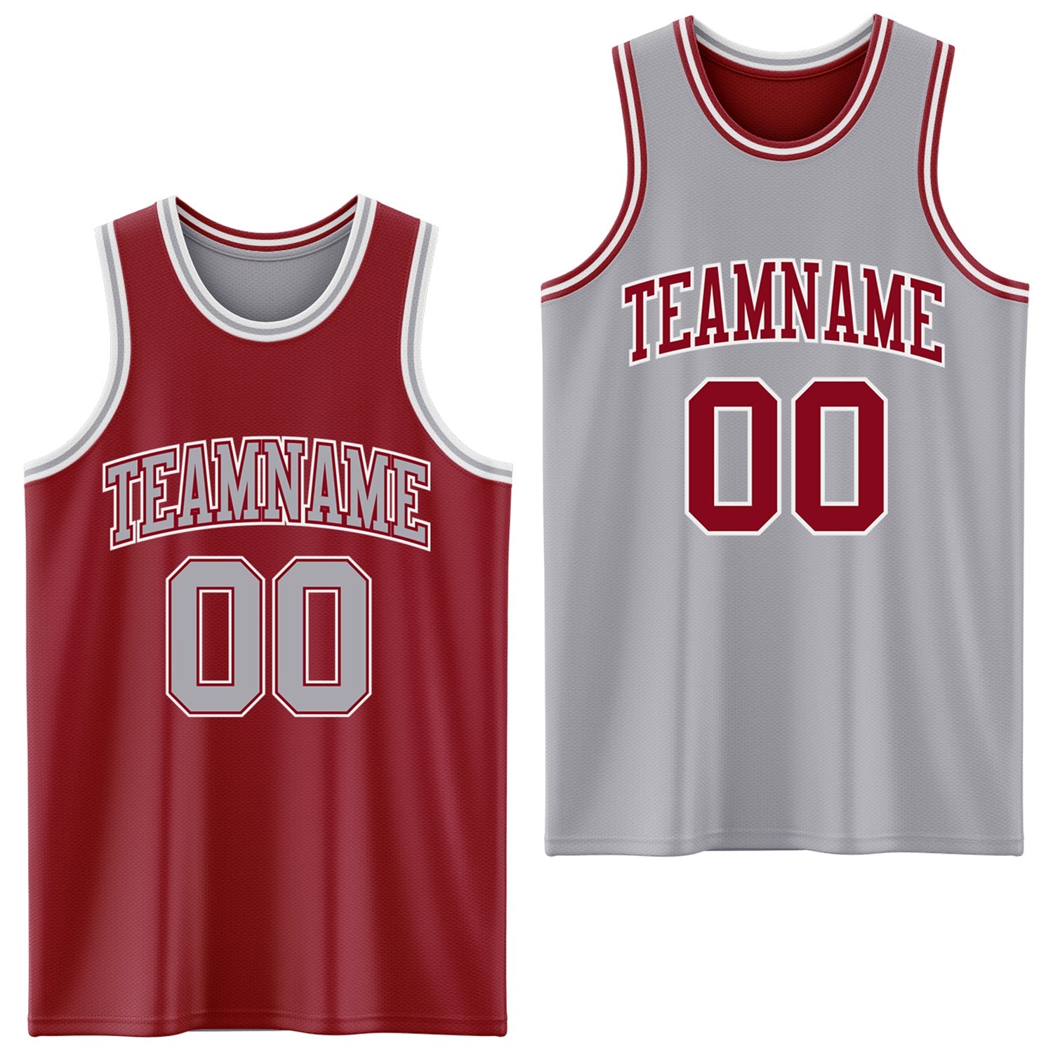 Custom Reversible Maroon Gray-White Double Side Sublimation Basketball Suit Jersey