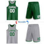 Custom Reversible Kelly Green White-Gray Double Side Sublimation Basketball Suit Jersey