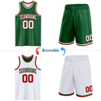Custom Reversible Kelly Green White-Red Double Side Sublimation Basketball Suit Jersey