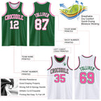 Custom Reversible Kelly Green White-Pink Double Side Sublimation Basketball Suit Jersey