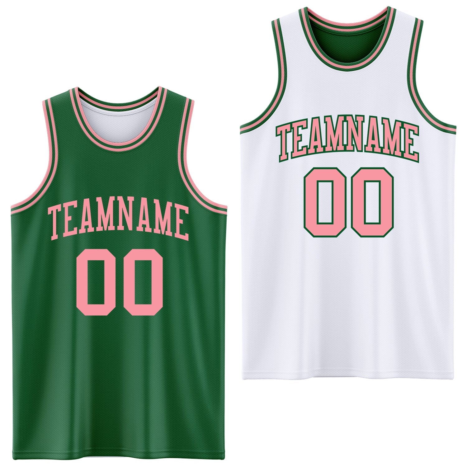 Custom Reversible Kelly Green Medium Pink Double Side Sublimation Basketball Suit Jersey