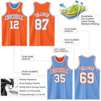 Custom Reversible Orange White-Light Blue Double Side Sublimation Basketball Suit Jersey