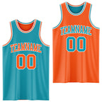 Custom Reversible Teal Orange-White Double Side Sublimation Basketball Suit Jersey
