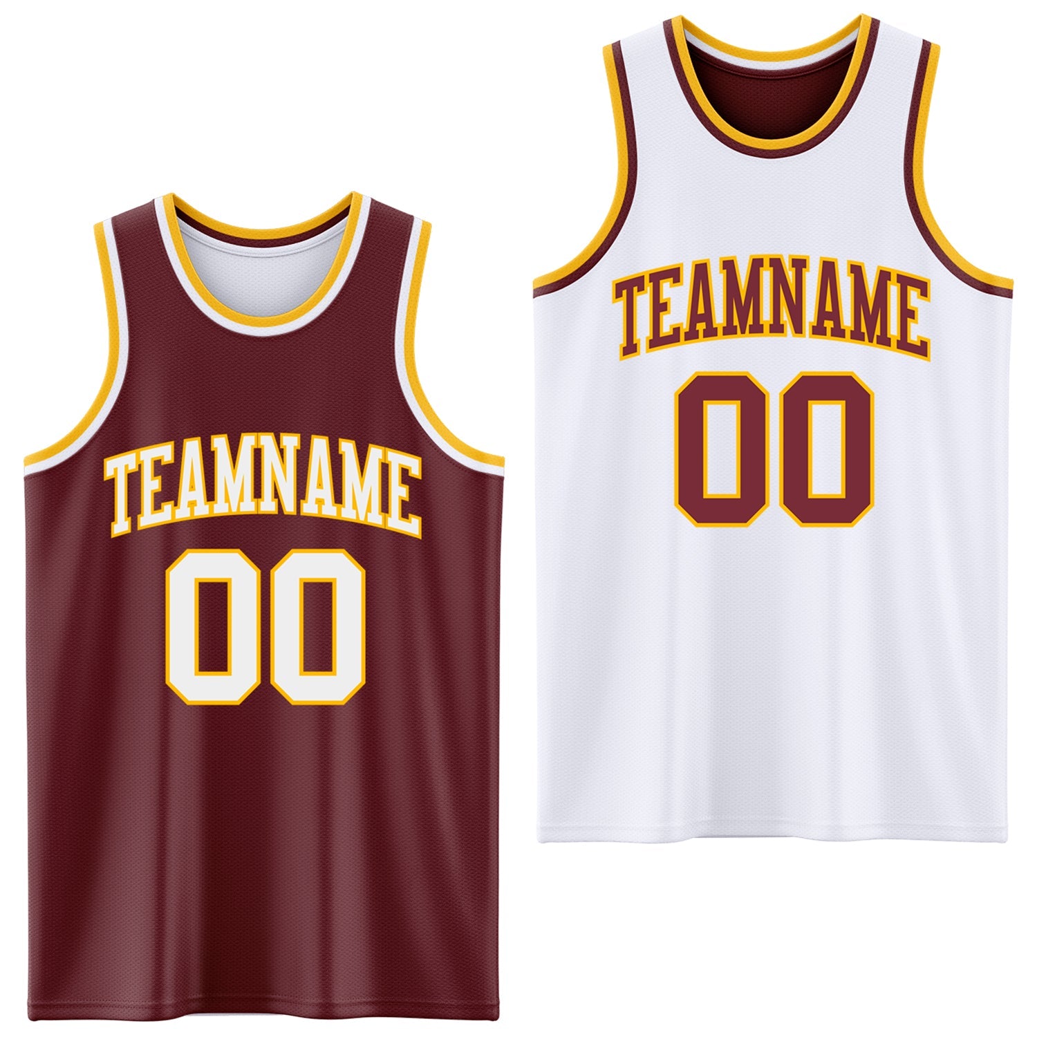 Custom Reversible Burgundy White-Gold Double Side Sublimation Basketball Suit Jersey