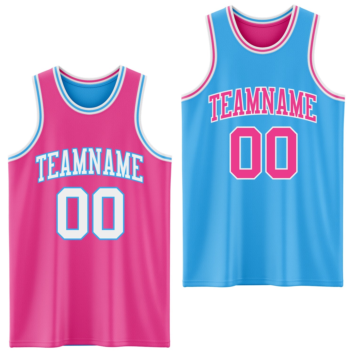 Custom Reversible Pink White-Sky Blue Double Side Sublimation Basketball Suit Jersey