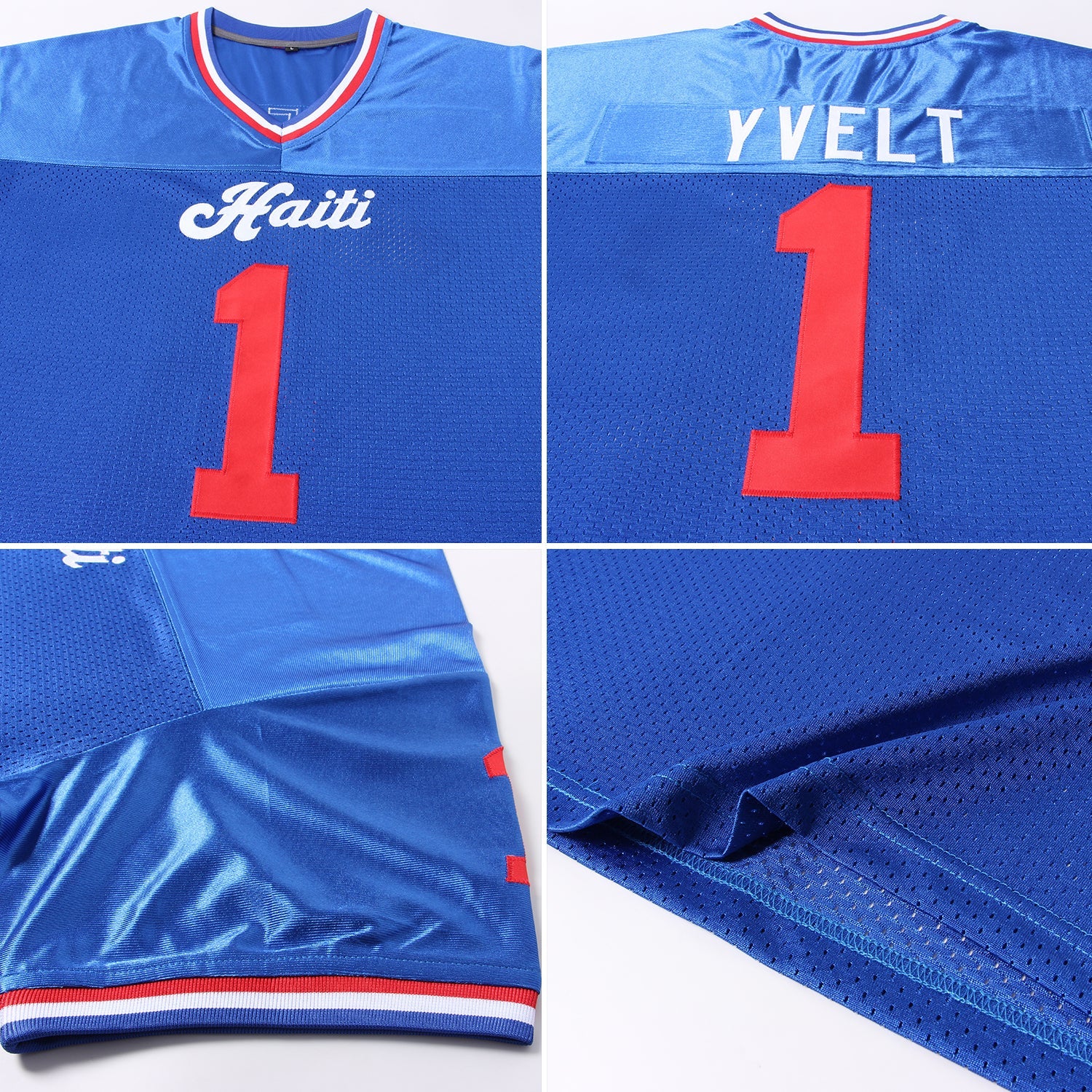 Custom Royal Red-White Mesh Authentic Throwback Football Jersey
