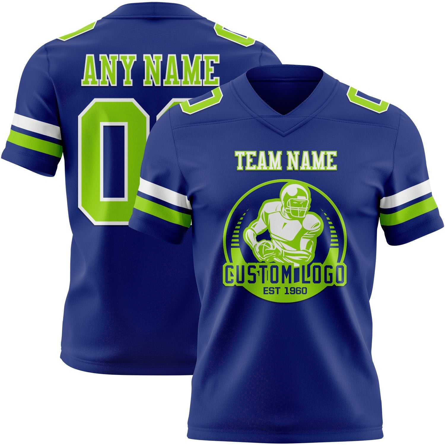 Custom Royal Neon Green-White Authentic Football Jersey