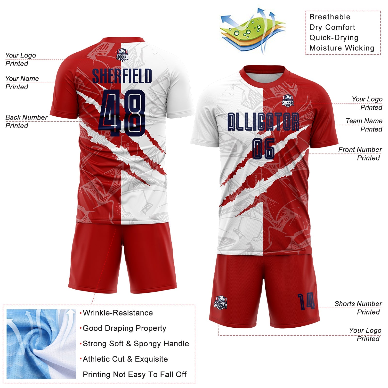 Custom Graffiti Pattern Navy-Red USA Scratch Sublimation Soccer Uniform Jersey