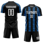 Custom Black White-Powder Blue Abstract Shape Sublimation Soccer Uniform Jersey