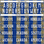 Custom Royal White-Old Gold Abstract Shape Sublimation Soccer Uniform Jersey