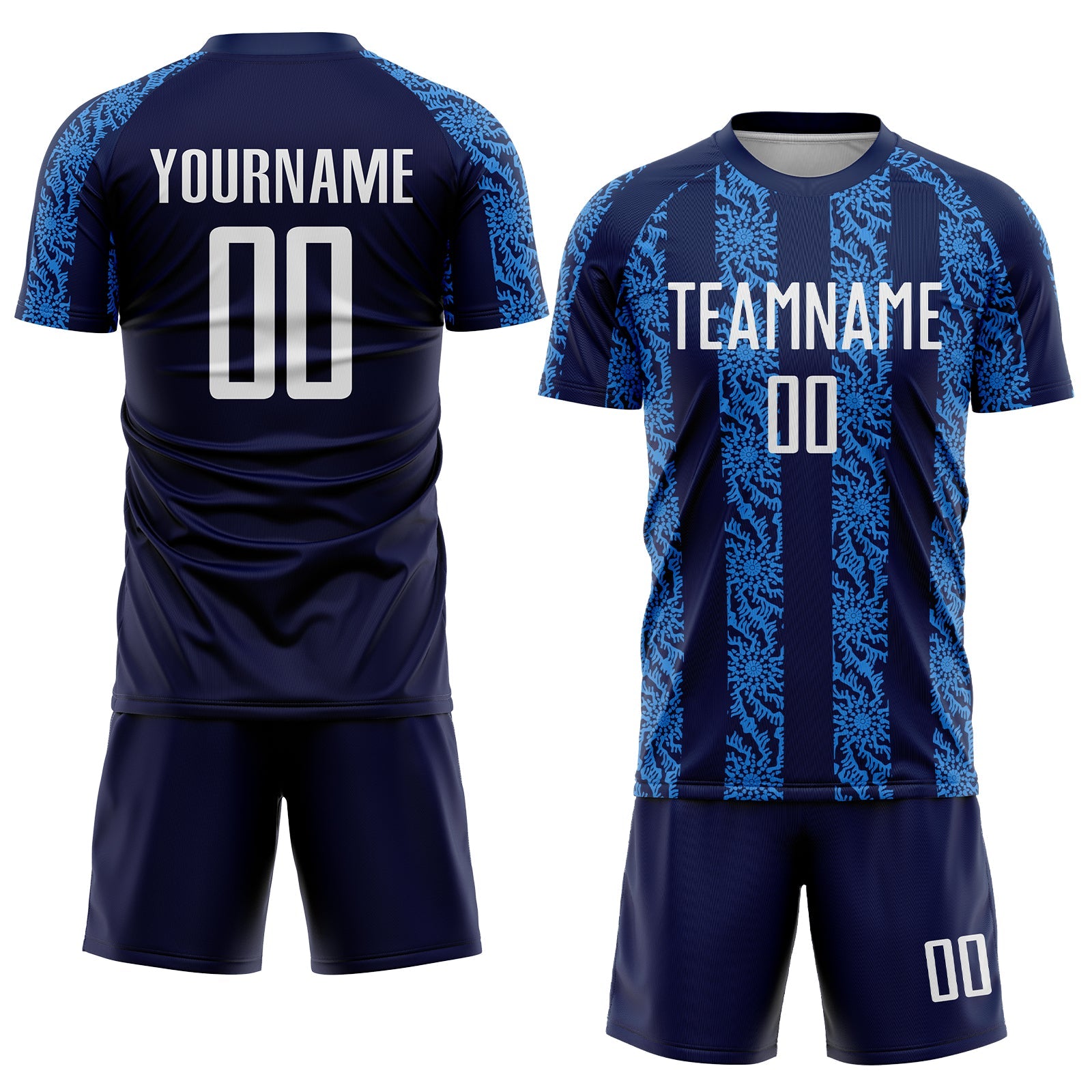 Custom Navy White-Powder Blue Abstract Shape Sublimation Soccer Uniform Jersey