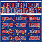 Custom Royal Red-Gold Abstract Fragment Art Sublimation Soccer Uniform Jersey