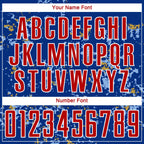 Custom Royal Red Old Gold-Light Blue Abstract Fragment Art Sublimation Soccer Uniform Jersey