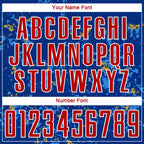 Custom Royal Red Old Gold-Powder Blue Abstract Fragment Art Sublimation Soccer Uniform Jersey